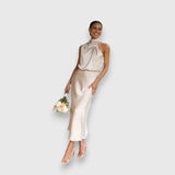 Women's Jolene halter wedding guest midi dress in Cream White