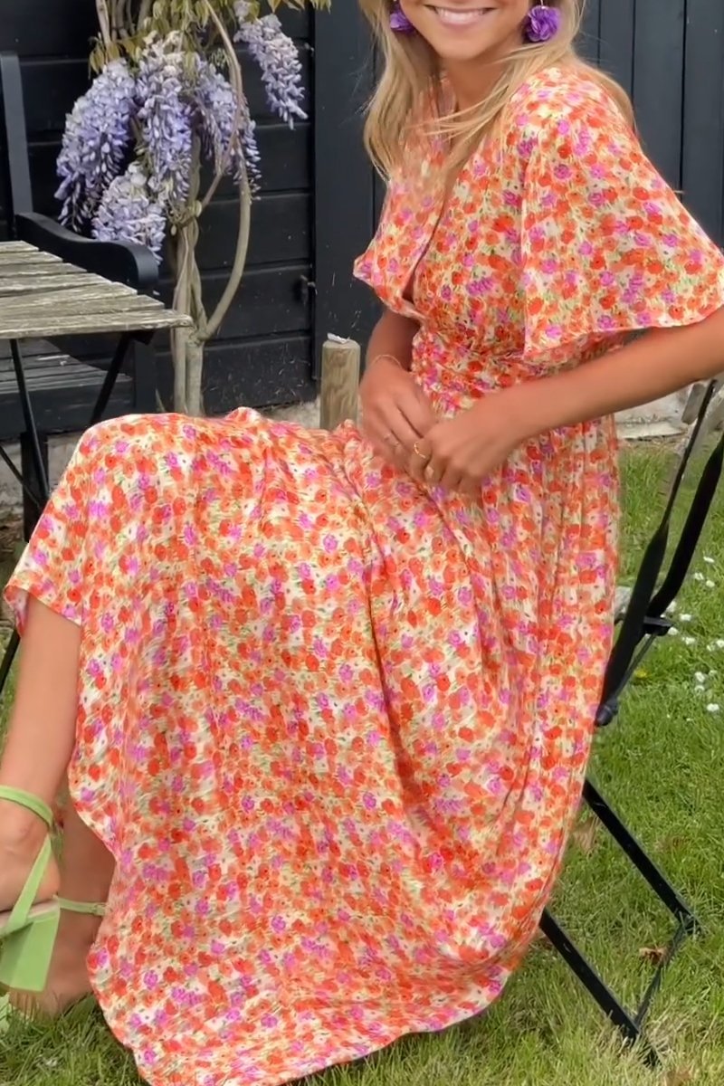 Esmée | Floral V-Neck Pleated Wedding Guest Maxi Dress