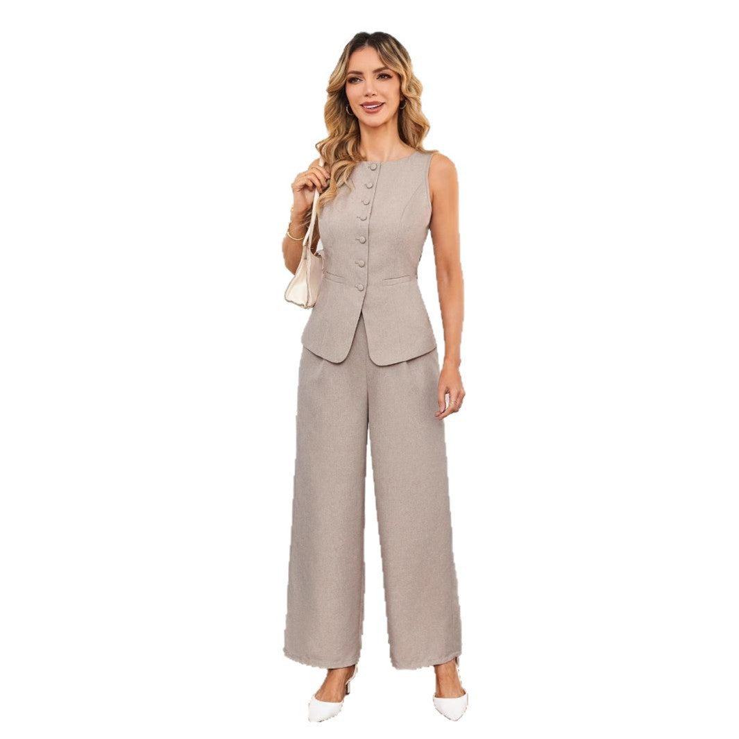 Vest & wide-leg pants set, close-up of the fabric