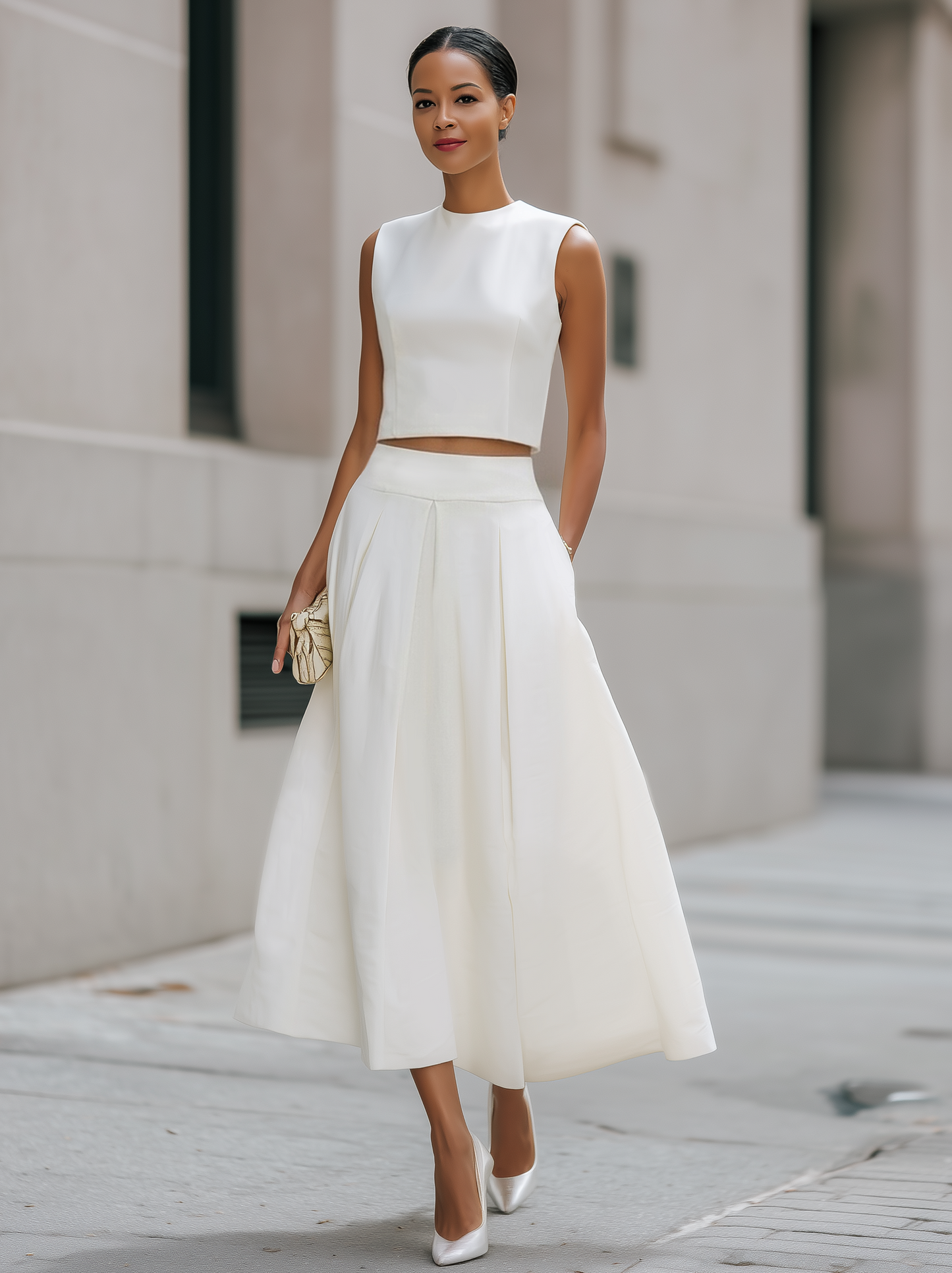 Celeste | Cropped Top & Pleated Midi Skirt Set