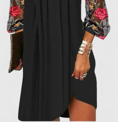 Donna | Sheer Sleeve V Neck Mini Dress