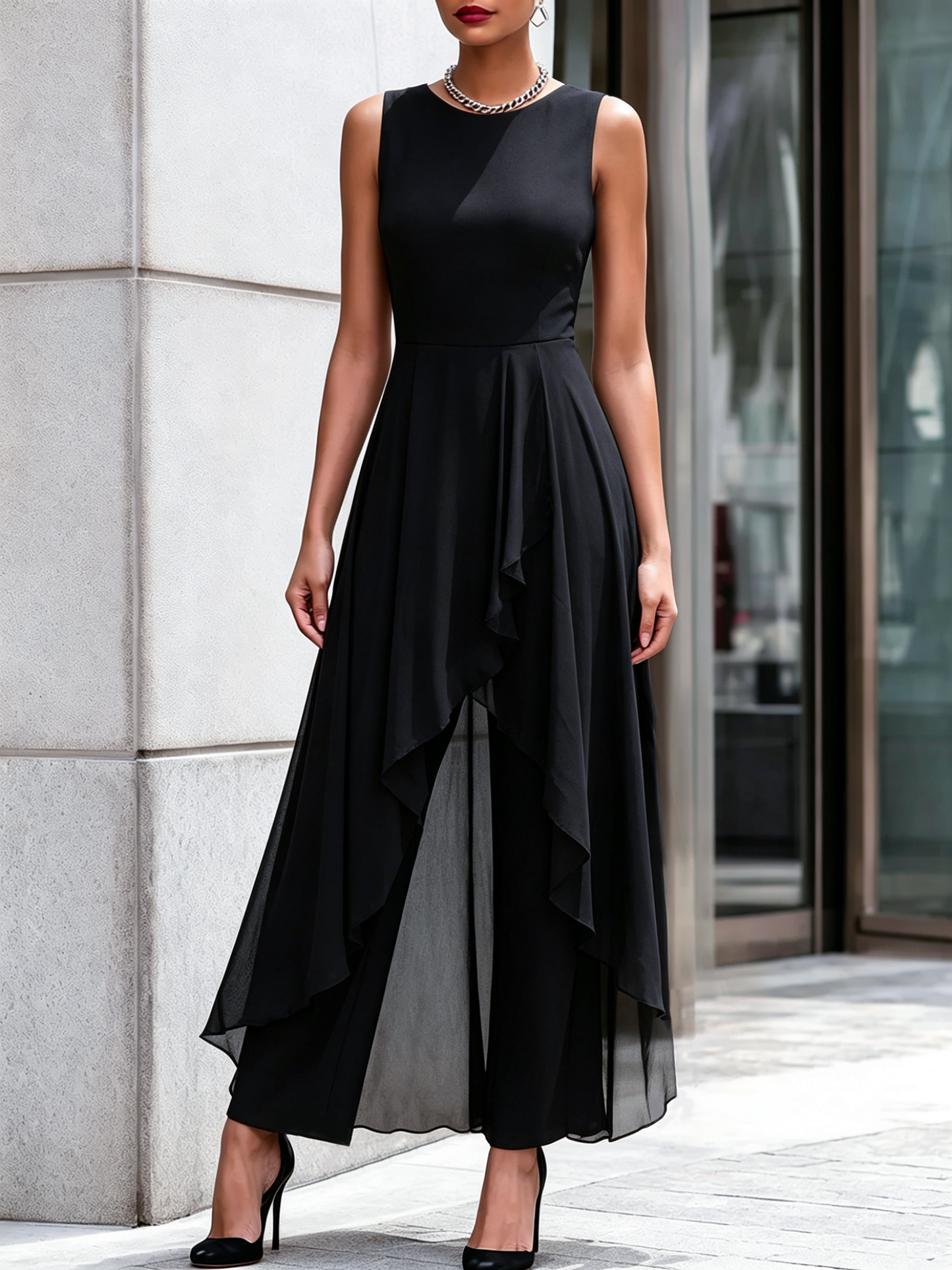 Noelle | Chiffon Overlay Evening Jumpsuit