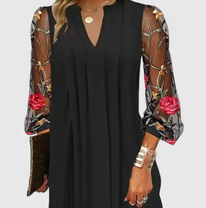 Donna | Sheer Sleeve V Neck Mini Dress