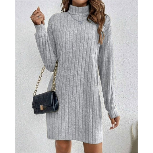 Leontine ribbed turtleneck sweater dress, front view