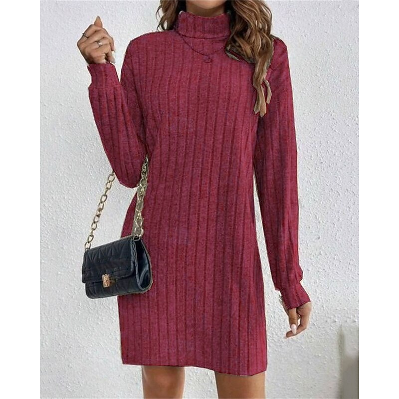 Ribbed turtleneck sweater dress, detail view
