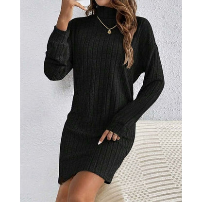 Ribbed turtleneck sweater dress, close-up of the fabric