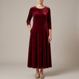Léopoldine long sleeve A-line maxi dress in red, front view