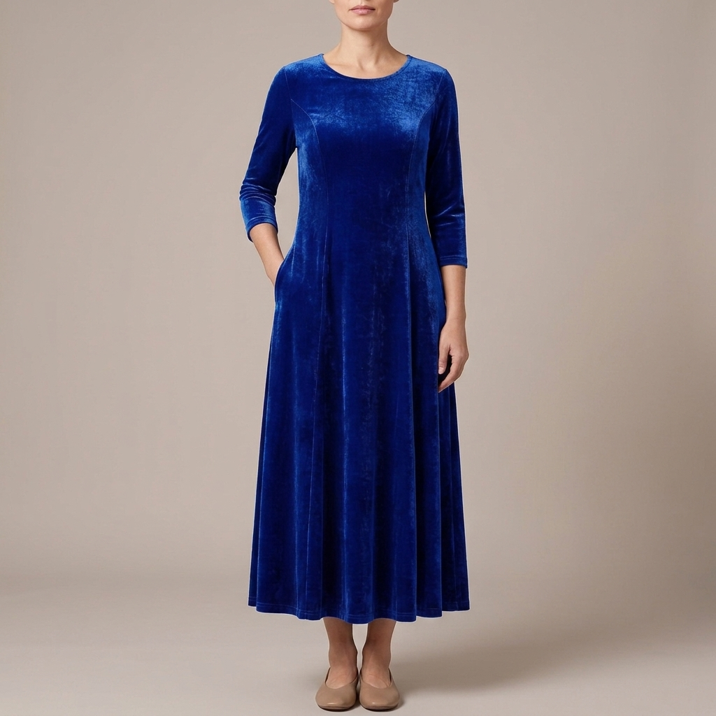 Long sleeve A-line maxi dress in blue