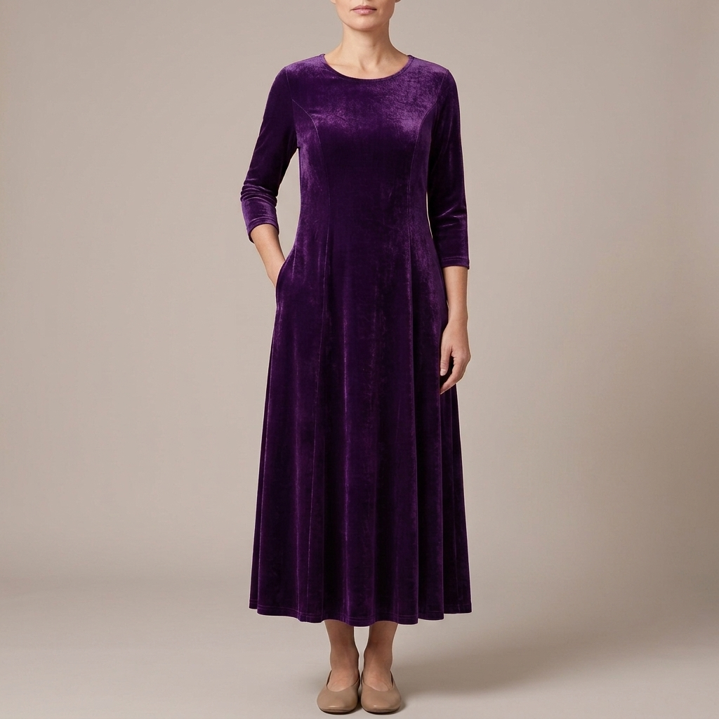 Long sleeve A-line maxi dress in purple