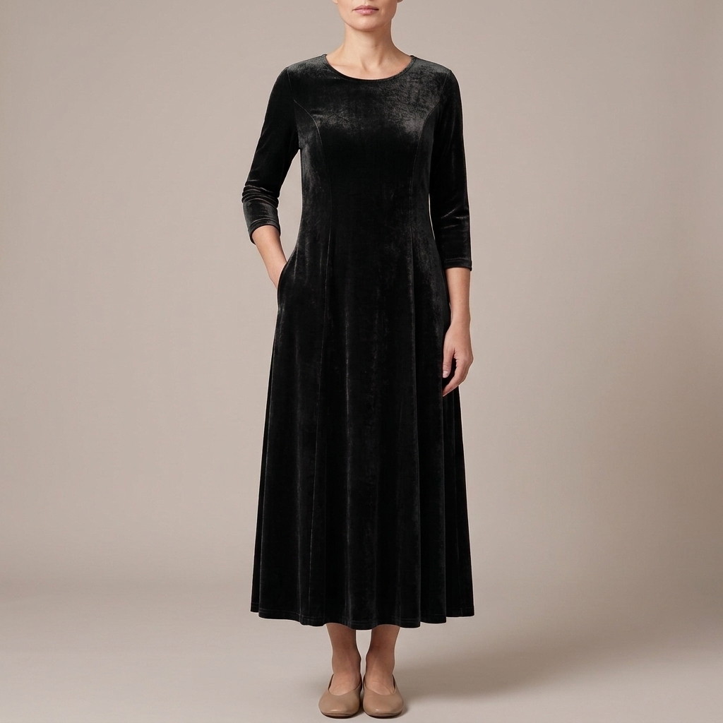 Long sleeve A-line maxi dress in black