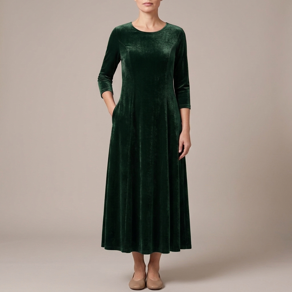 Long sleeve A-line maxi dress in dark green
