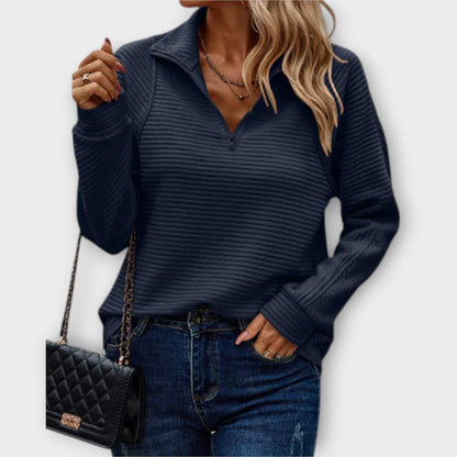 Women's Liesbeth zip-front V-neck sweater in Blue
