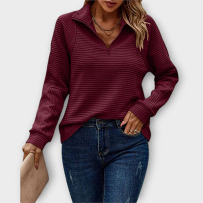 Women's Liesbeth zip-front V-neck sweater in Red