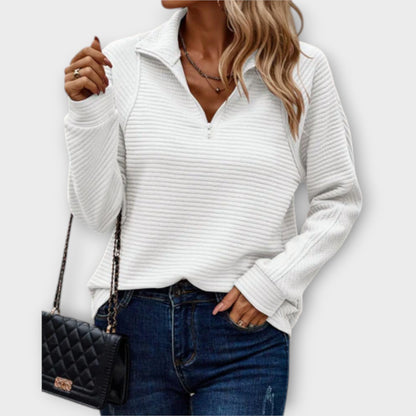 Women's Liesbeth zip-front V-neck sweater in White