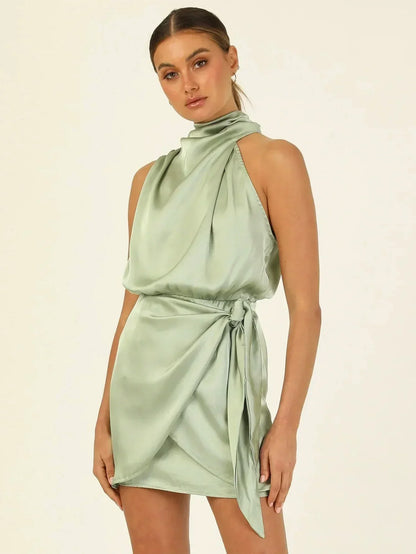 Anthea | Satin Halter Mini Dress