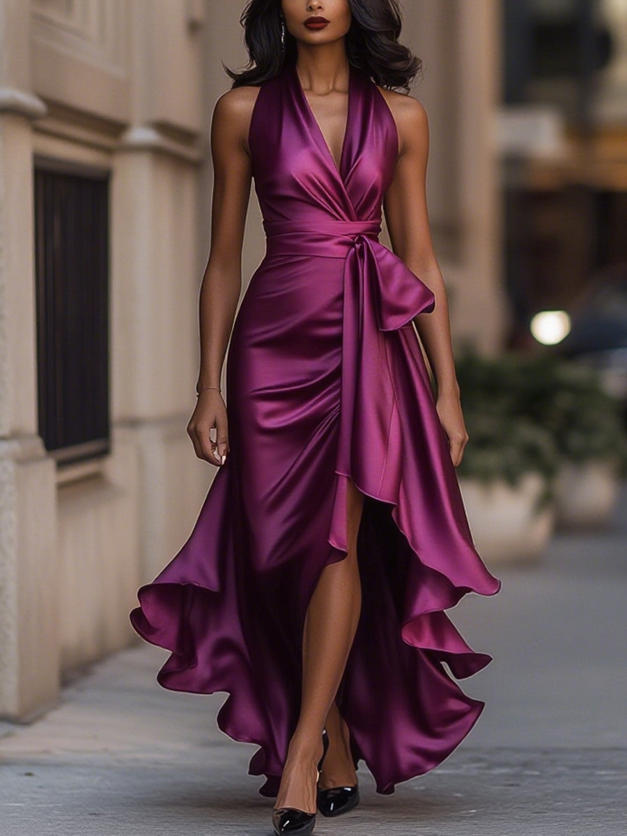 Liesel | V-Neck Wrap High-Low Midi Dress