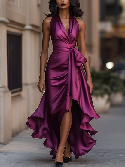 Liesel | V-Neck Wrap High-Low Midi Dress