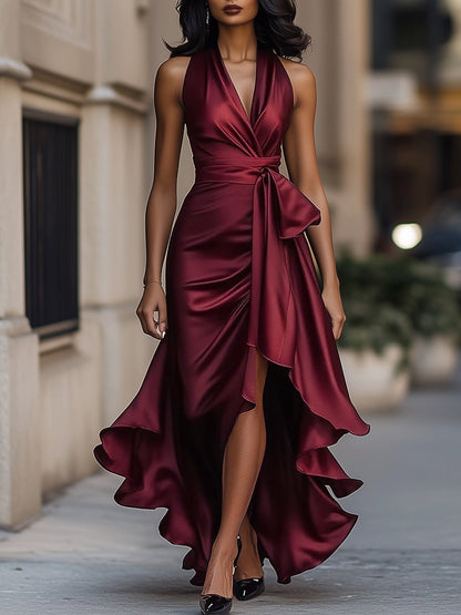 Liesel | V-Neck Wrap High-Low Midi Dress