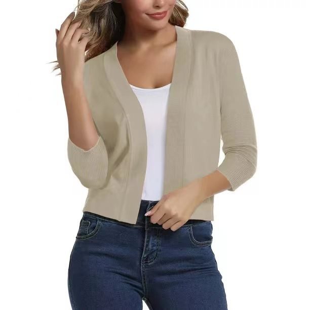 Women's Lotte open-front three-quarter sleeve cardigan in Beige