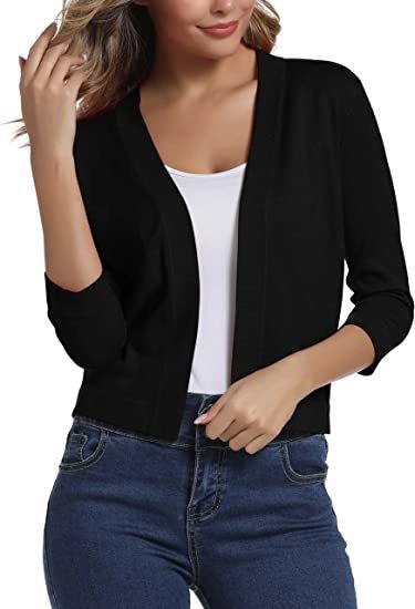 Women's Lotte open-front three-quarter sleeve cardigan in Black