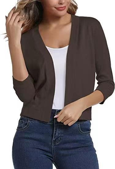 Women's Lotte open-front three-quarter sleeve cardigan in Brown