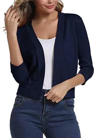 Women's Lotte open-front three-quarter sleeve cardigan in Dark Blue