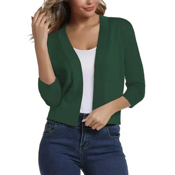 Women's Lotte open-front three-quarter sleeve cardigan in Dark Green
