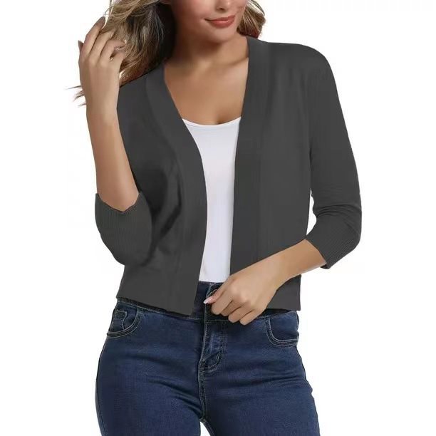 Women's Lotte open-front three-quarter sleeve cardigan in Gray
