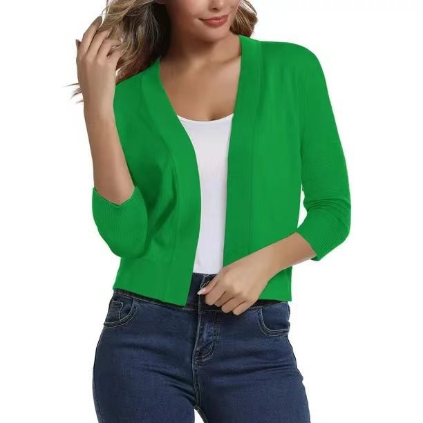 Women's Lotte open-front three-quarter sleeve cardigan in Green