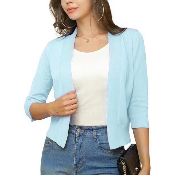 Women's Lotte open-front three-quarter sleeve cardigan in Light Blue