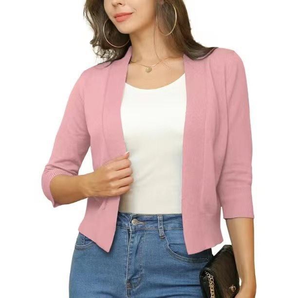Women's Lotte open-front three-quarter sleeve cardigan in Light Pink