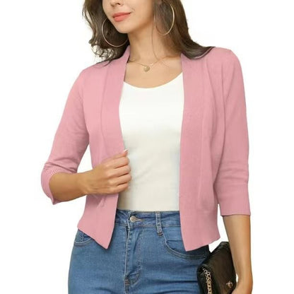 Women's Lotte open-front three-quarter sleeve cardigan in Light Pink