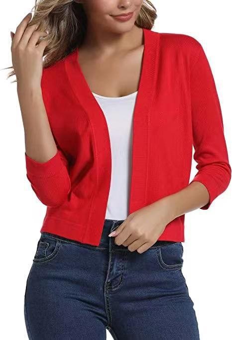 Women's Lotte open-front three-quarter sleeve cardigan in Red