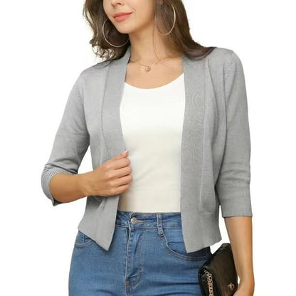 Women's Lotte open-front three-quarter sleeve cardigan in Silver