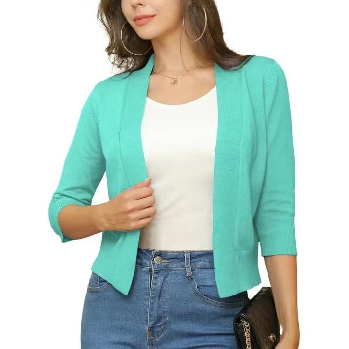 Women's Lotte open-front three-quarter sleeve cardigan in Turquoise