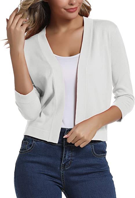 Women's Lotte open-front three-quarter sleeve cardigan in White