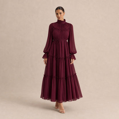 Women's Majken tiered wedding guest maxi dress in Burgundy