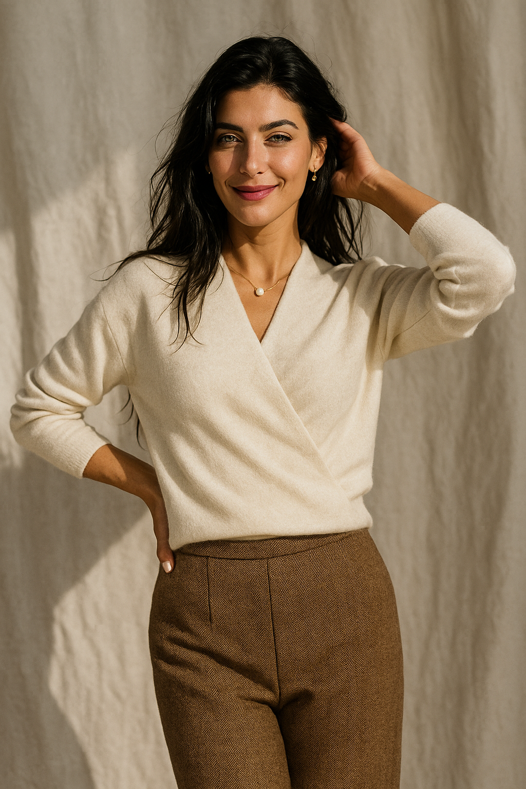 Women's Malin V-neck wrap sweater in Beige