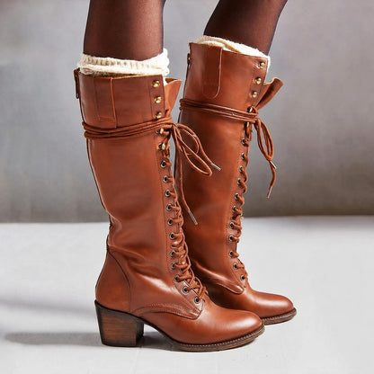 Women's Margit lace-up block-heel combat boots in Rust Brown