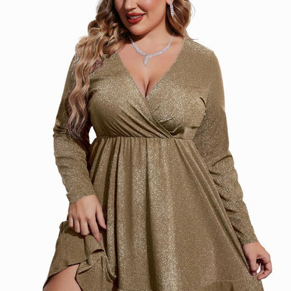 Glitter ruffle hem midi dress, back view