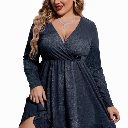 Glitter ruffle hem midi dress, detail view