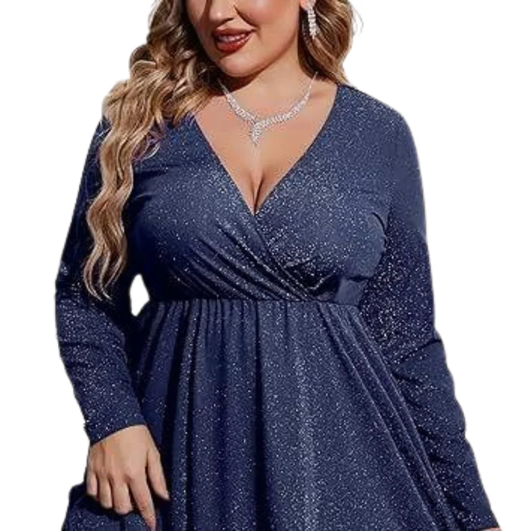 Glitter ruffle hem midi dress, full length view