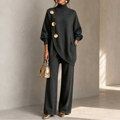 Turtleneck sweater and pants set in charcoal gray