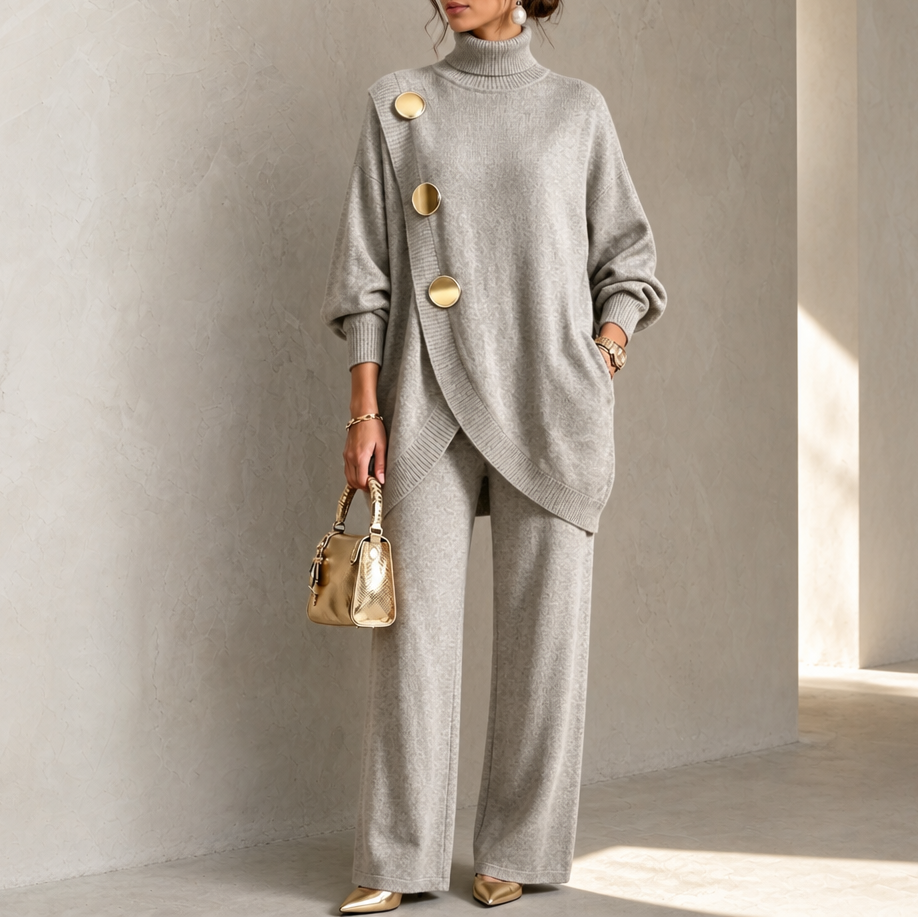 Turtleneck sweater and pants set in beige