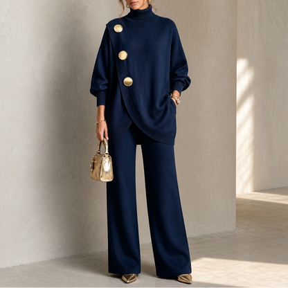 Turtleneck sweater and pants set in navy
