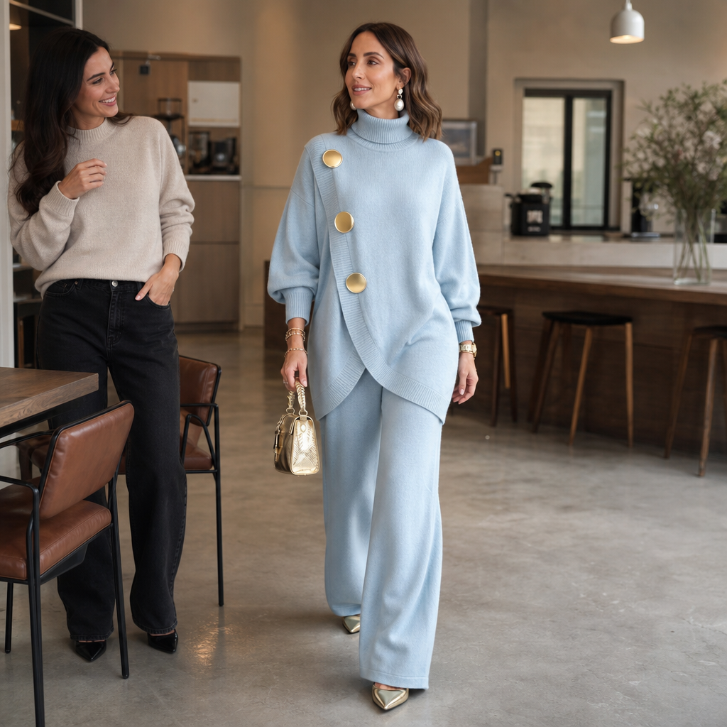 Turtleneck sweater and pants set, styled view