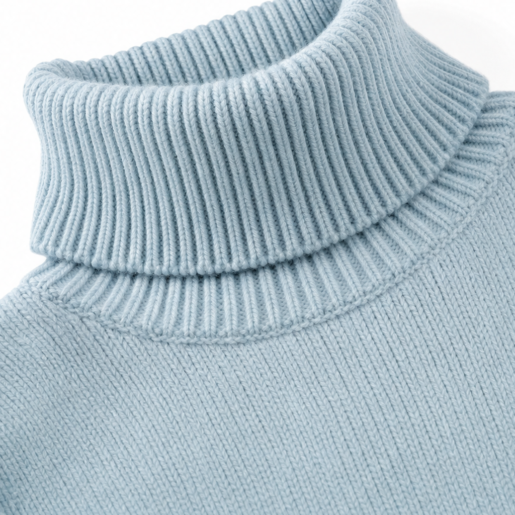 Turtleneck sweater and pants set, close-up of the fabric