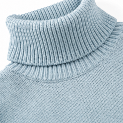 Turtleneck sweater and pants set, close-up of the fabric