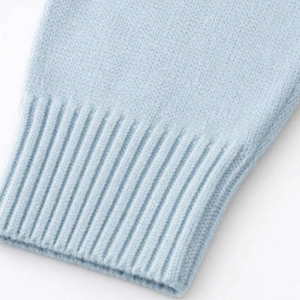 Turtleneck sweater and pants set, close-up detail