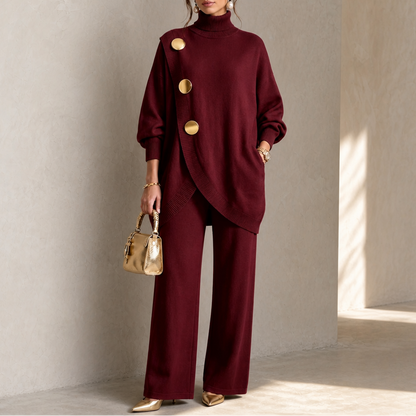 Turtleneck sweater and pants set in burgundy